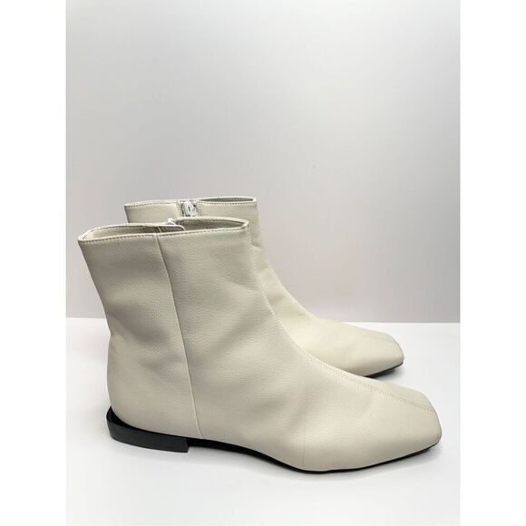 Paolo Boots Womens Size 5 Off White Leather Square Toe Side Zip Ankle Booties - Picture 3 of 11